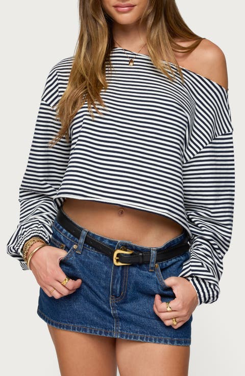 Aveline Stripe One-Shoulder Sweatshirt