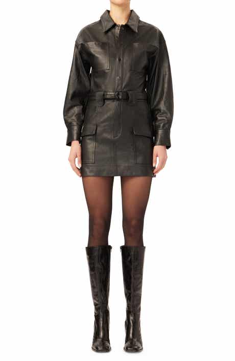 DL1961 Coletta Belted Long Sleeve Leather Minidress