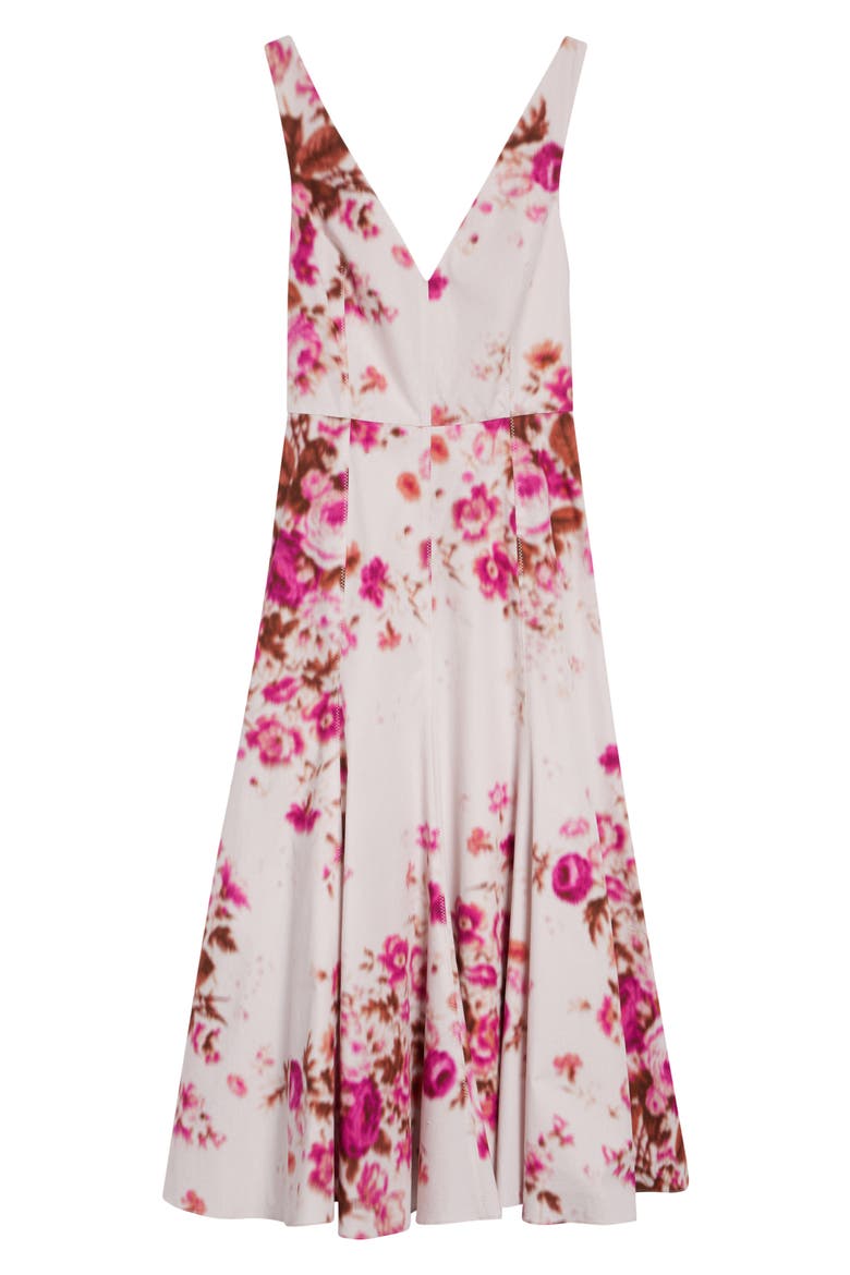 Floral Print Heavyweight Organic Cotton Poplin Fit & Flare Dress, Alternate, color, ROSE BOUQUET HOT PINK