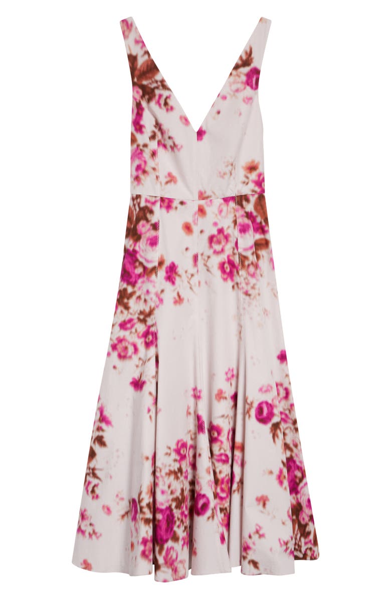 Erdem Floral Print Heavyweight Organic Cotton Poplin Fit & Flare Dress, Alternate, color, Rose Bouquet Hot Pink