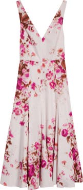 Erdem Floral Print Heavyweight Organic Cotton Poplin Fit & Flare Dress