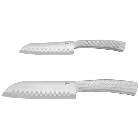 2pc Stainless Steel Santoku Knife Set Ridged Handles