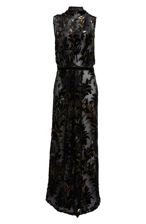 Shop Johanna Ortiz Fancy Sea Burnout Velvet Silk Chiffon Maxi Dress In Black