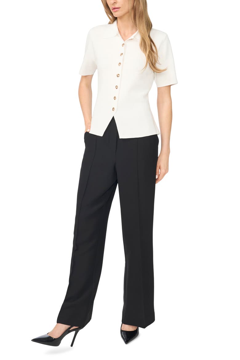 Eva Collar Peplum Short Sleeve Cardigan, Alternate, color, NEW IVORY