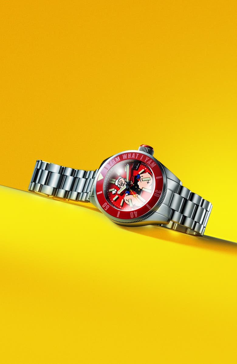 SPINNAKER x Popeye Forearm Fury Piccard Automatic Bracelet Watch, 45mm, Alternate, color, Red