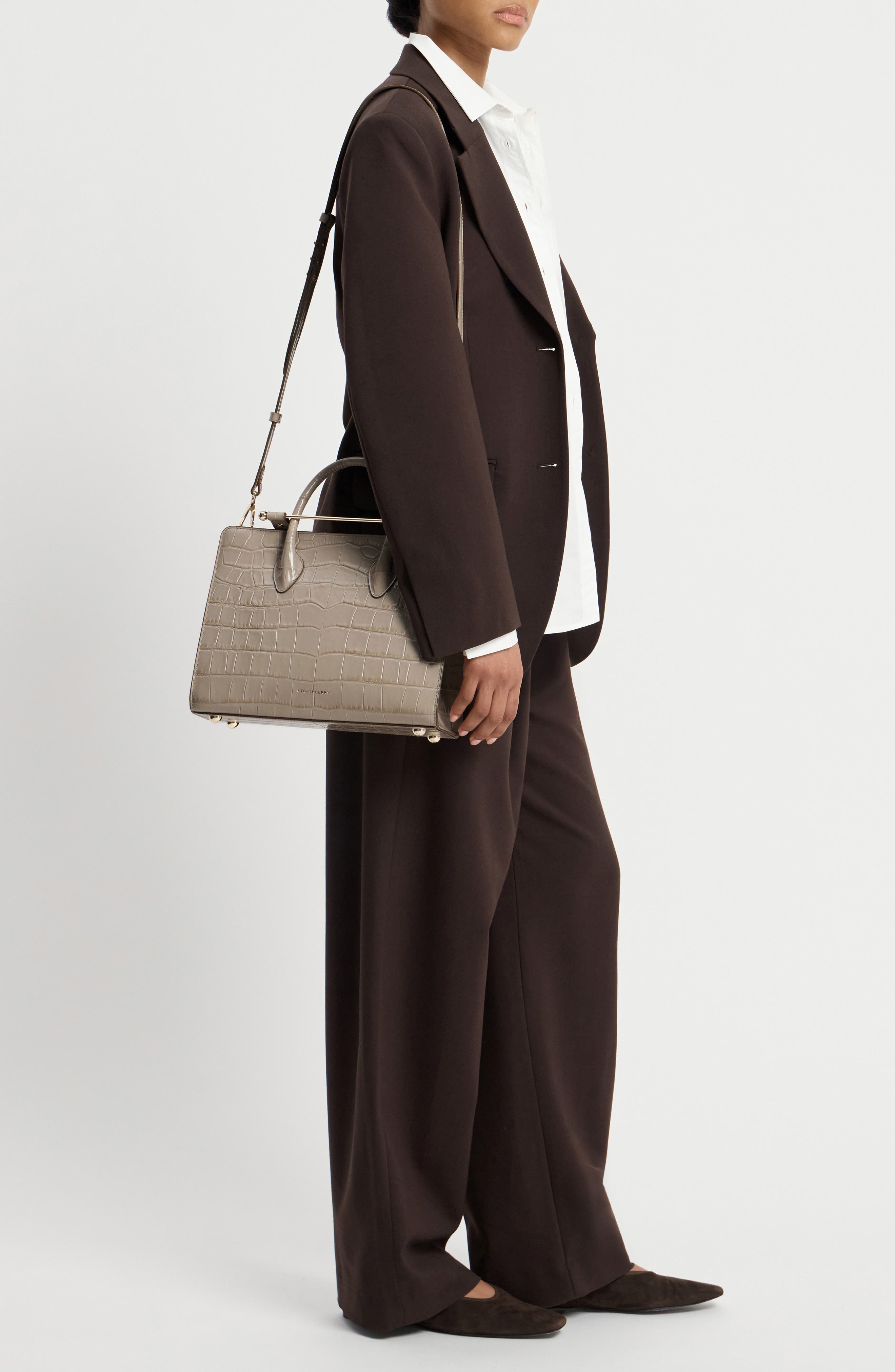 Midi Croc Embossed Tote, Alternate, color, LIGHT TAUPE