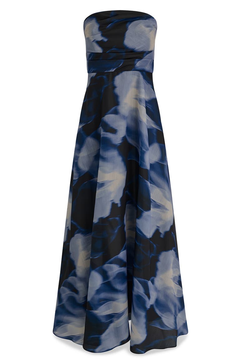 Floral Organza Strapless Gown, Alternate, color, NIGHT SKY