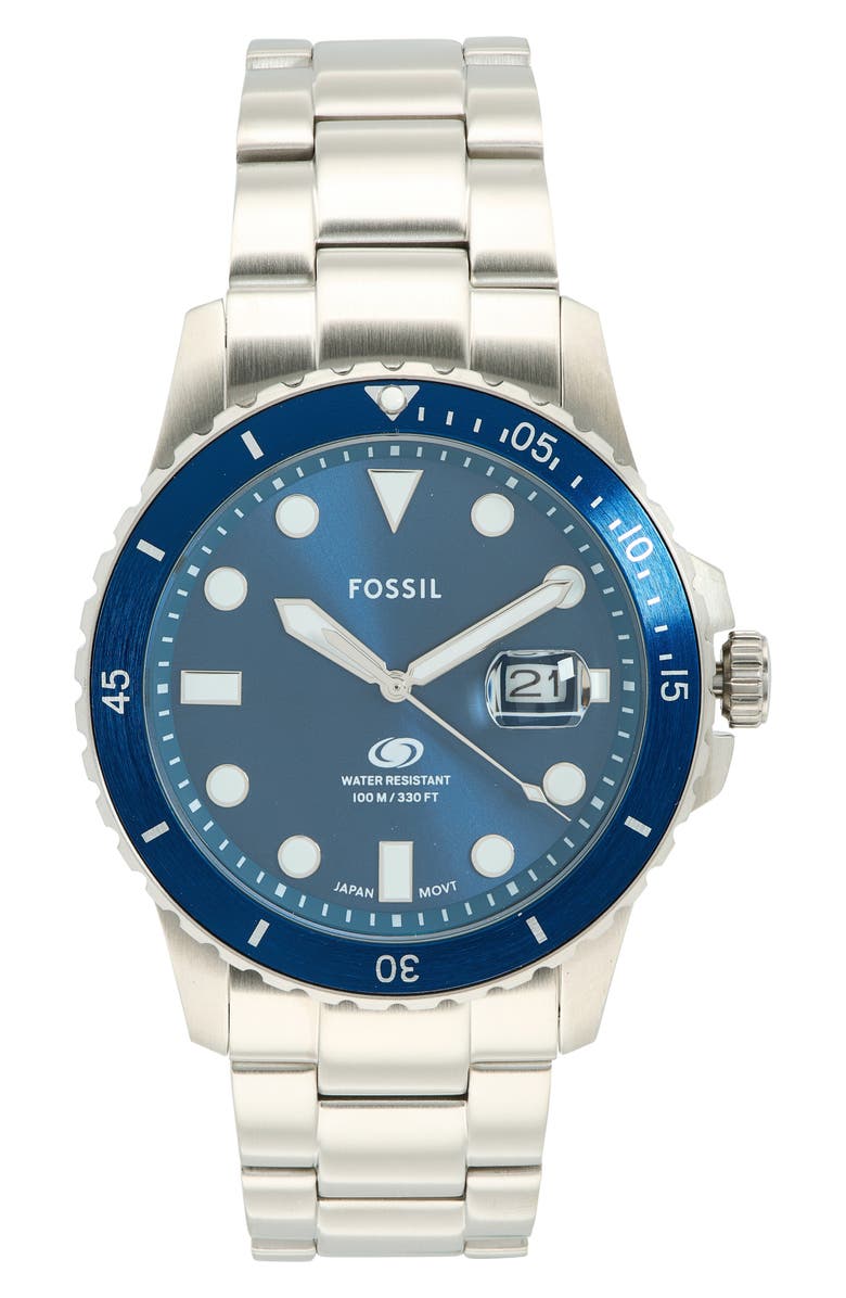 Fossil Blue Dive Bracelet Watch, 42mm, Main, color, Silver