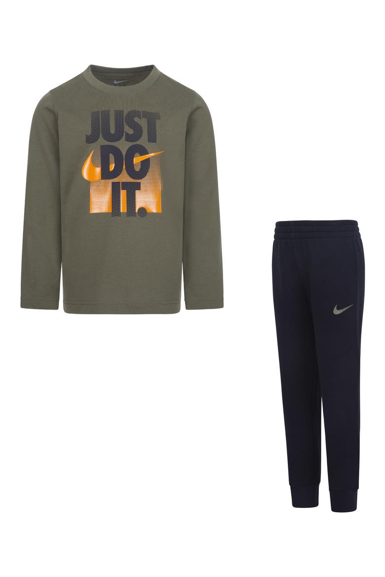 Kids' Just Do It Long Sleeve Tee & Joggers Set, Main, color, BLACK