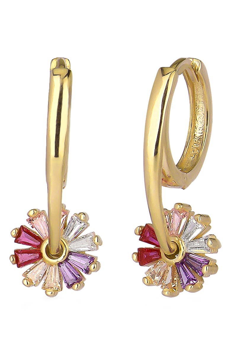 GABI RIELLE 14K Yellow Gold Vermeil Baguette CZ Huggie Hoop Earrings, Main, color, 