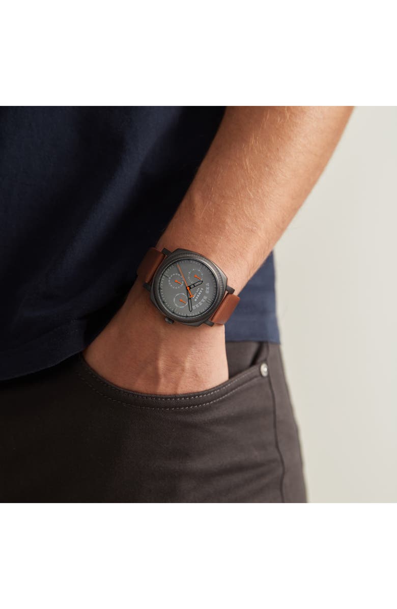 Ted Baker London Caine Multifunction Leather Strap Watch, 42mm, Alternate, color, Brown