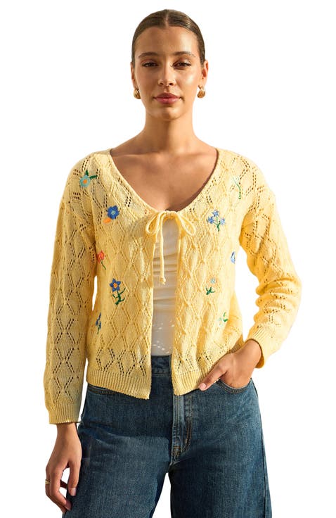 Embroidered Pointelle Cardigan