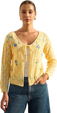 Yumi Embroidered Pointelle Cardigan