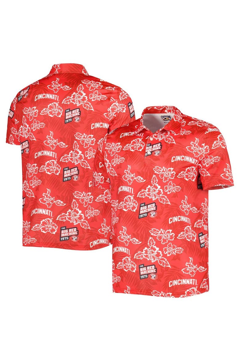 Men's Reyn Spooner Red Cincinnati Reds Cooperstown Collection Puamana Print Polo, Main, color, Red