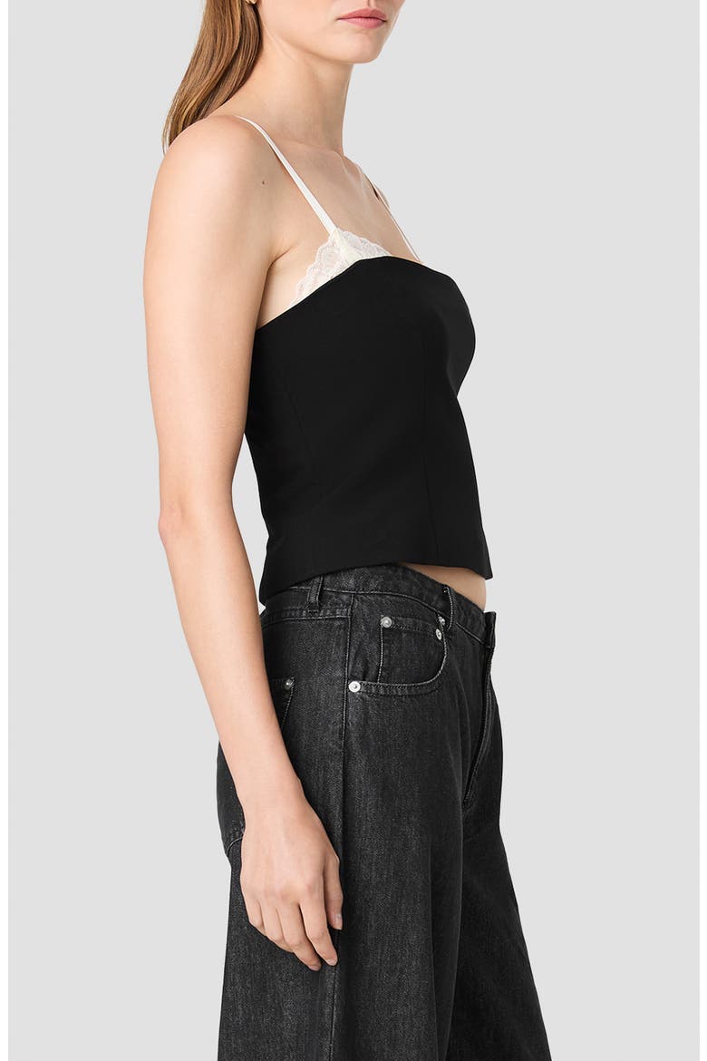 Azra Twill Lace Peekaboo Fitted Top, Alternate, color, BLACK/ PORCELAIN CREAM