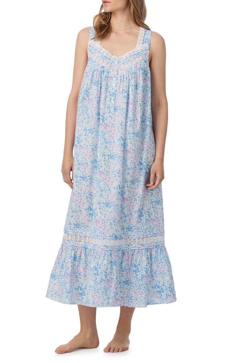 Floral Print Cotton Lawn Ballet Nightgown, Main, color, WATERCOLOR