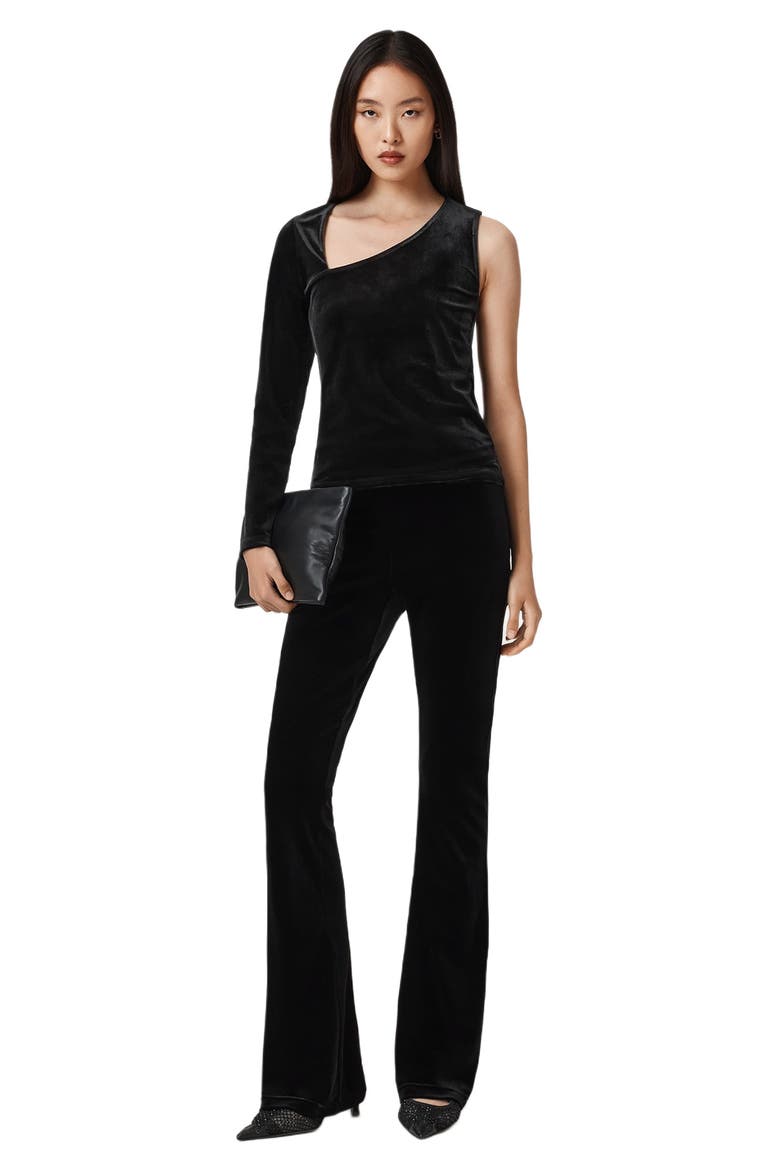 Ari Asymmetric Single Long Sleeve Velvet Top, Alternate, color, BLACK