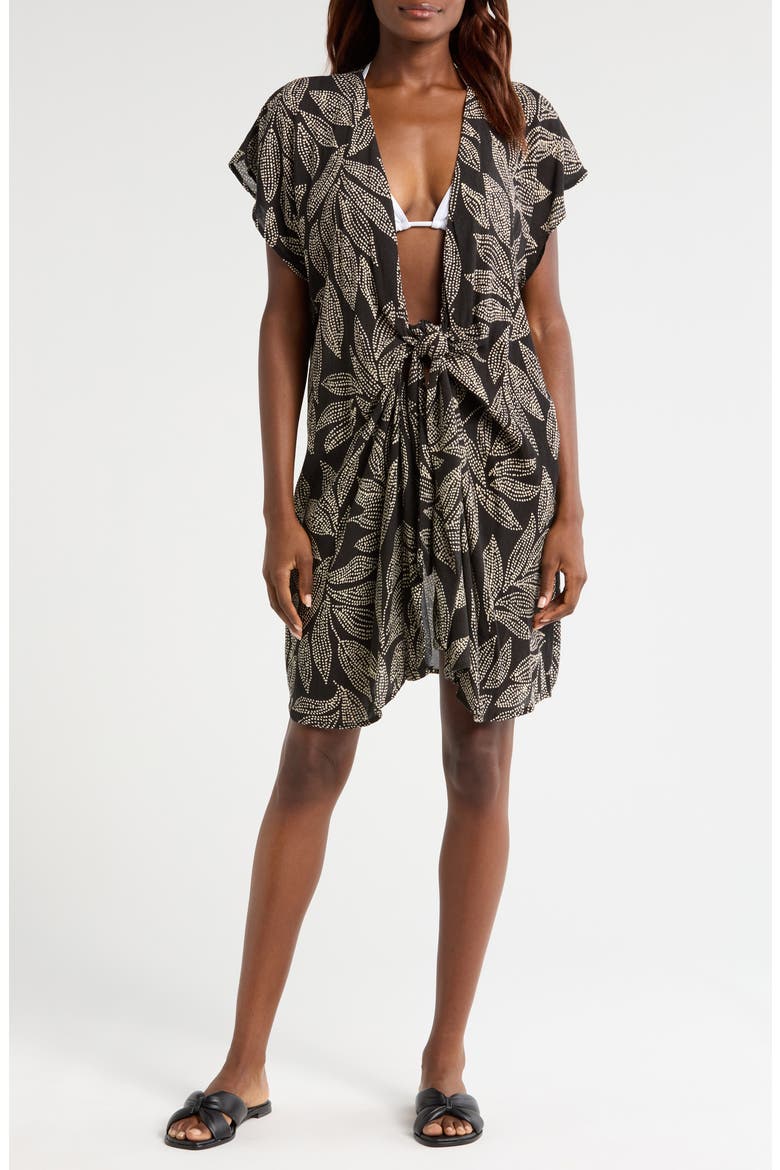 Tie Front Cover-Up, Main, color, BLACK CARTAGENA PRIN