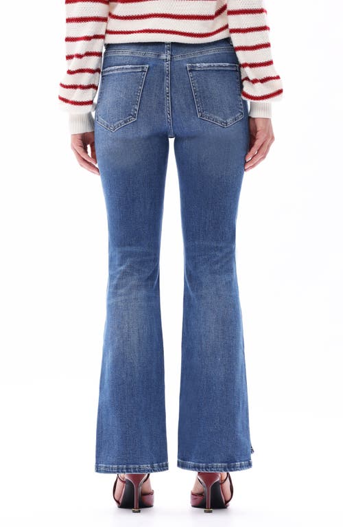 Bayeas Print Split Hem Mid Rise Flare Jeans In Blue