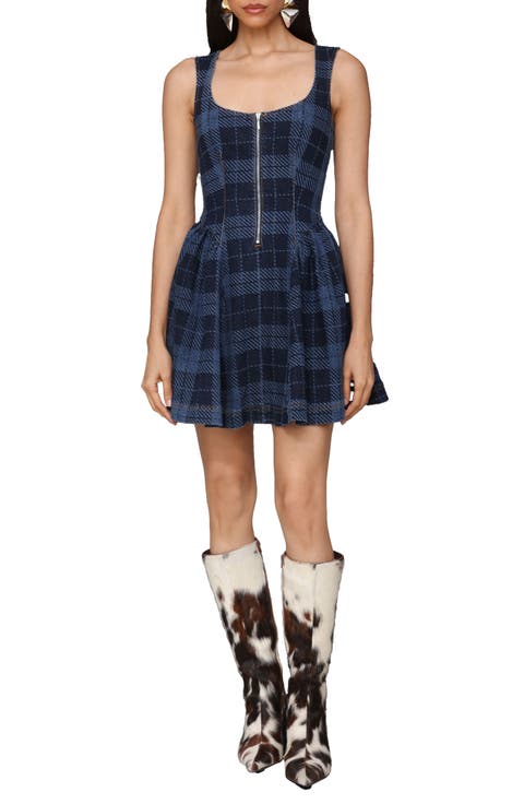 Plaid Half Zip Drop Waist Minidress