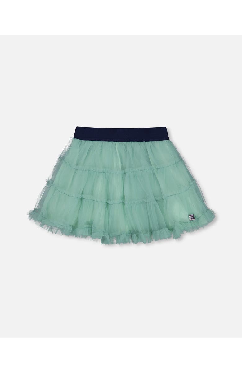 Deux par Deux Little Girl's Mesh Skirt With Frills Turquoise, Main, color, 