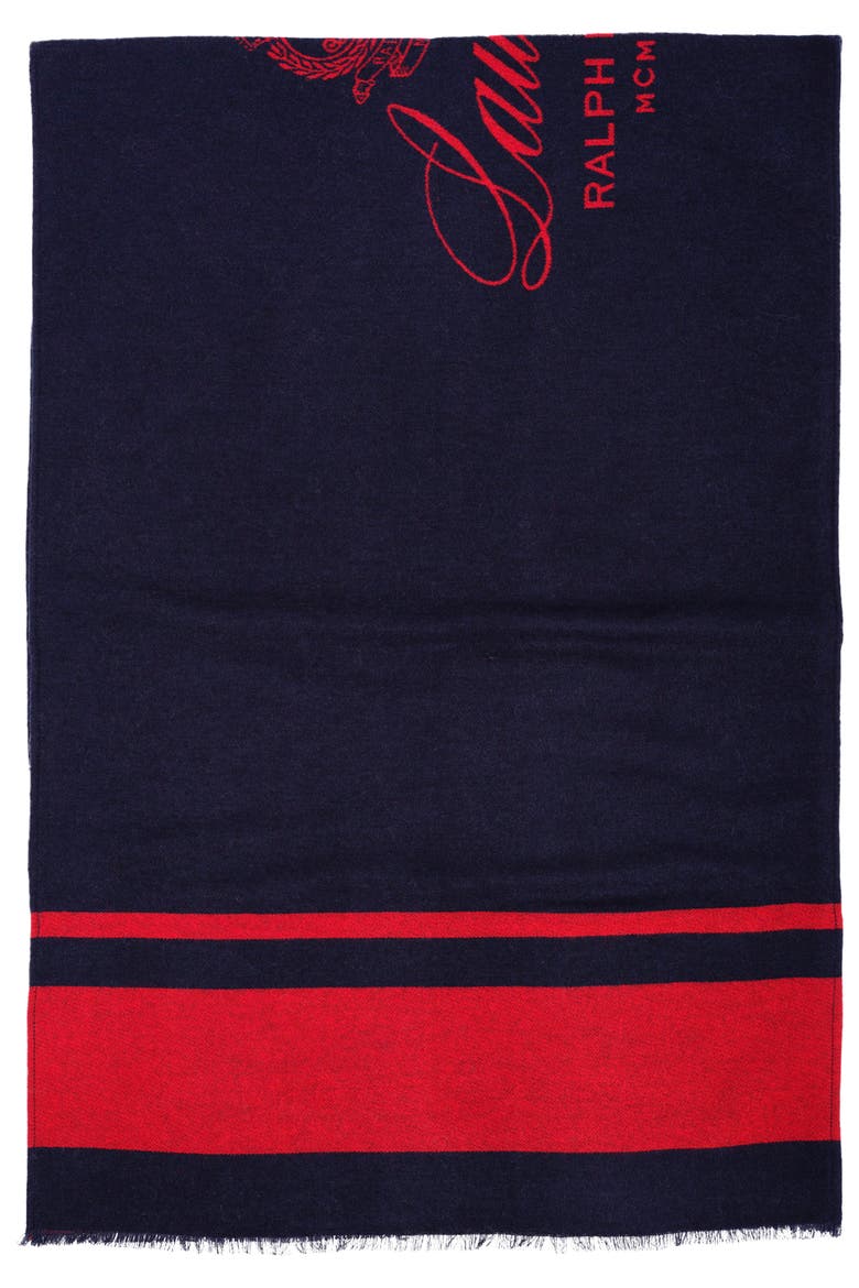 Crest Jacquard Wrap, Alternate, color, NAVY/ RED