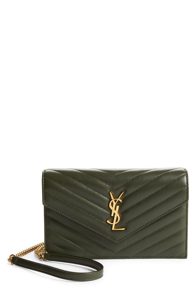 Cassandre Quilted Leather Wallet on a Chain, Main, color, OLIVE WOOD
