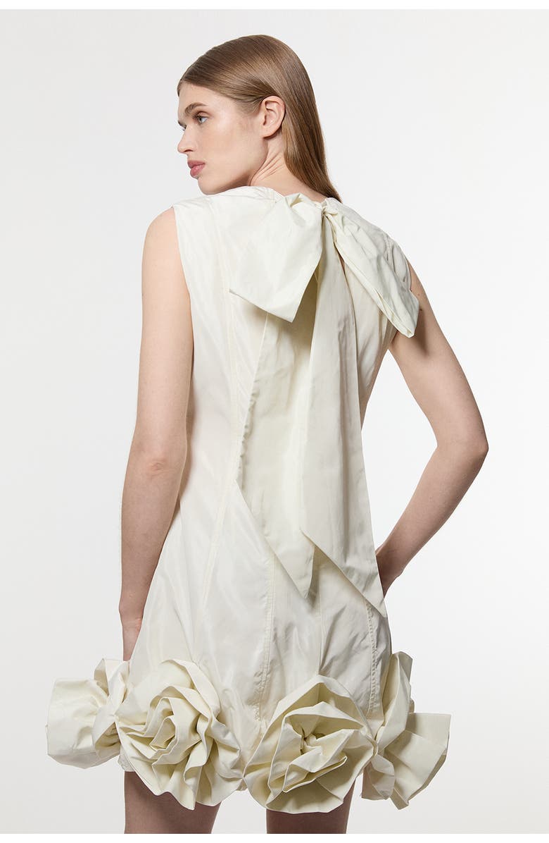 Karen Millen Taffeta Rosette Woven Mini Dress, Alternate, color, Pearl