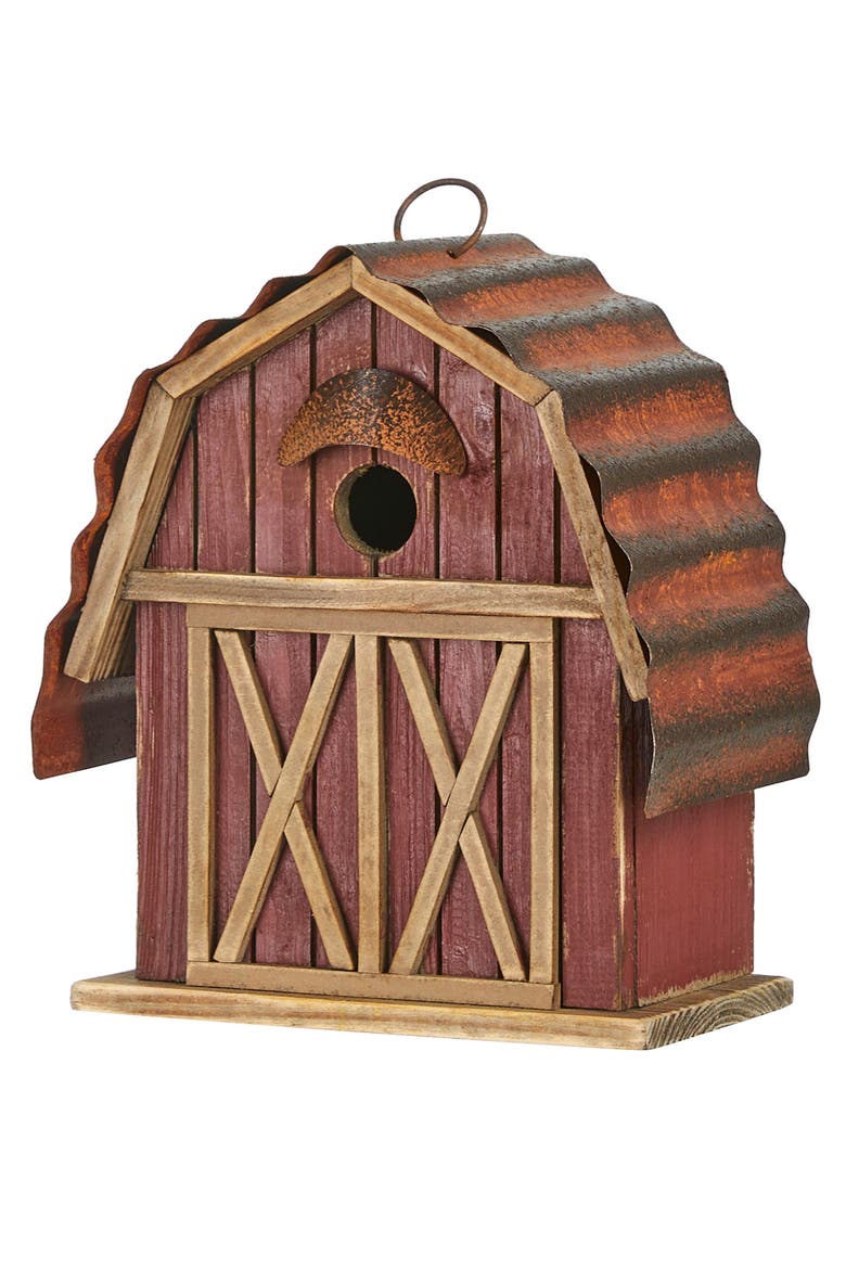 10.25"H Rustic Solid Wood Barn Birdhouse, Main, color, Red