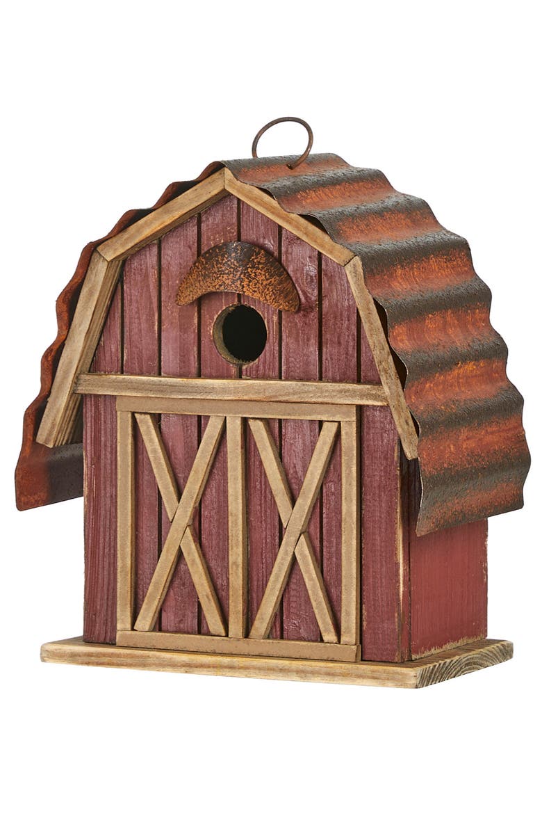 Glitzhome 10.25"H Rustic Solid Wood Barn Birdhouse, Main, color, Red