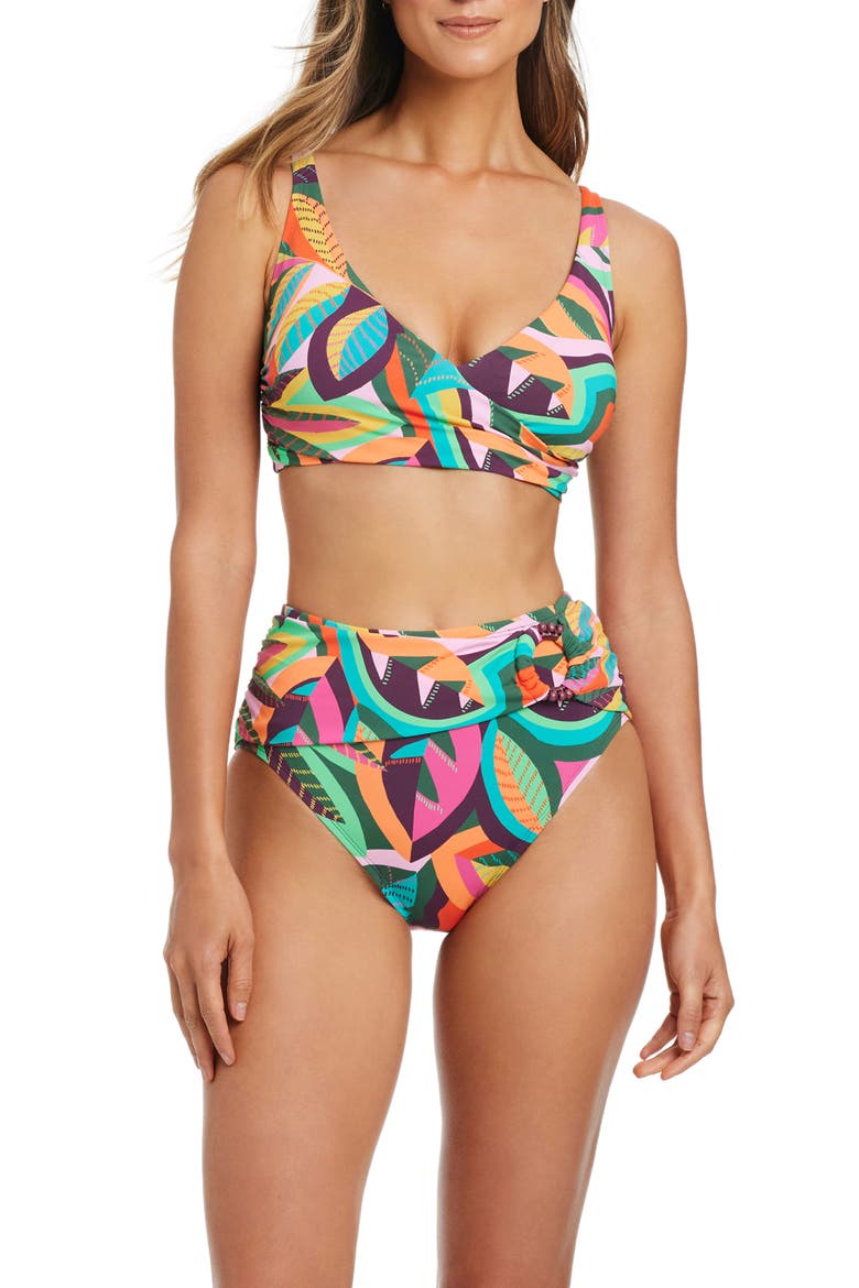 Tropical Print High Waist Bikini Bottoms, Alternate, color, MULTI