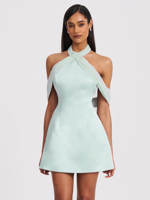 Zafrina Halter Off-shoulder Backless Mini Dress