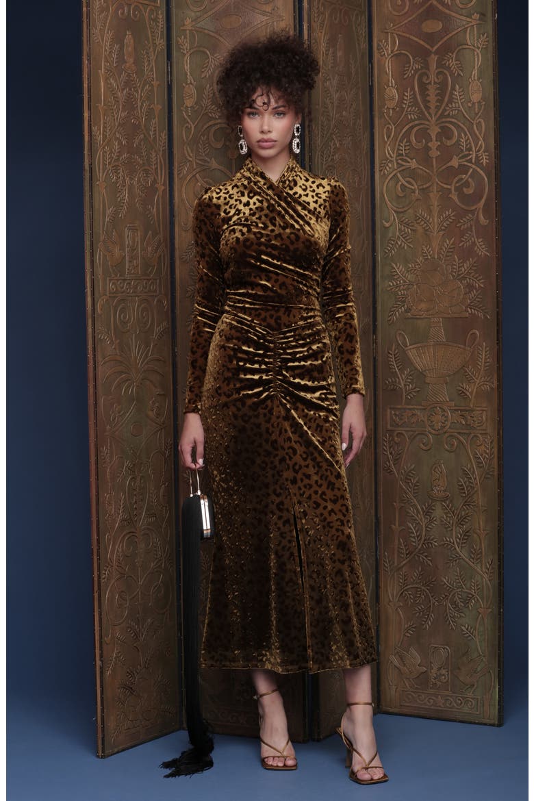 Leopard Pattern Ruched Midi Skirt, Alternate, color, BURNOUT LEOPARD