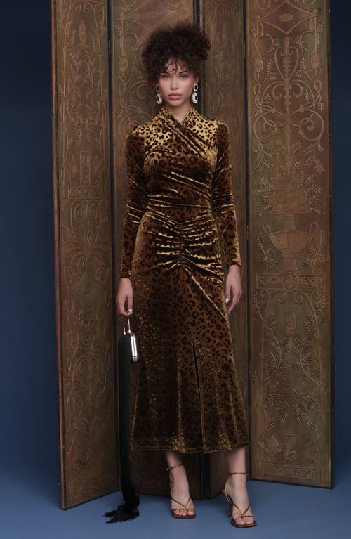 Avec Les Filles Leopard Pattern Ruched Midi Skirt In Brown