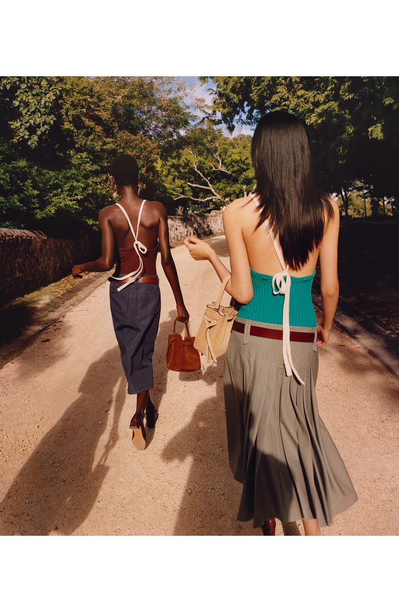 Tory Burch Romy Suede Bucket Bag, Alternate, color, Butter