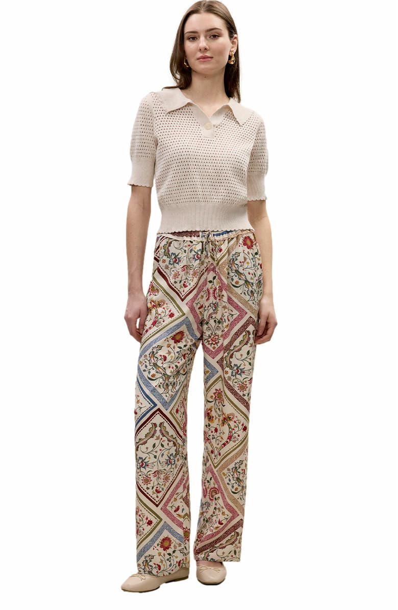 Rebecca Taylor Irie Silky Pant, Main, color, Montage Floral Ivory Combo
