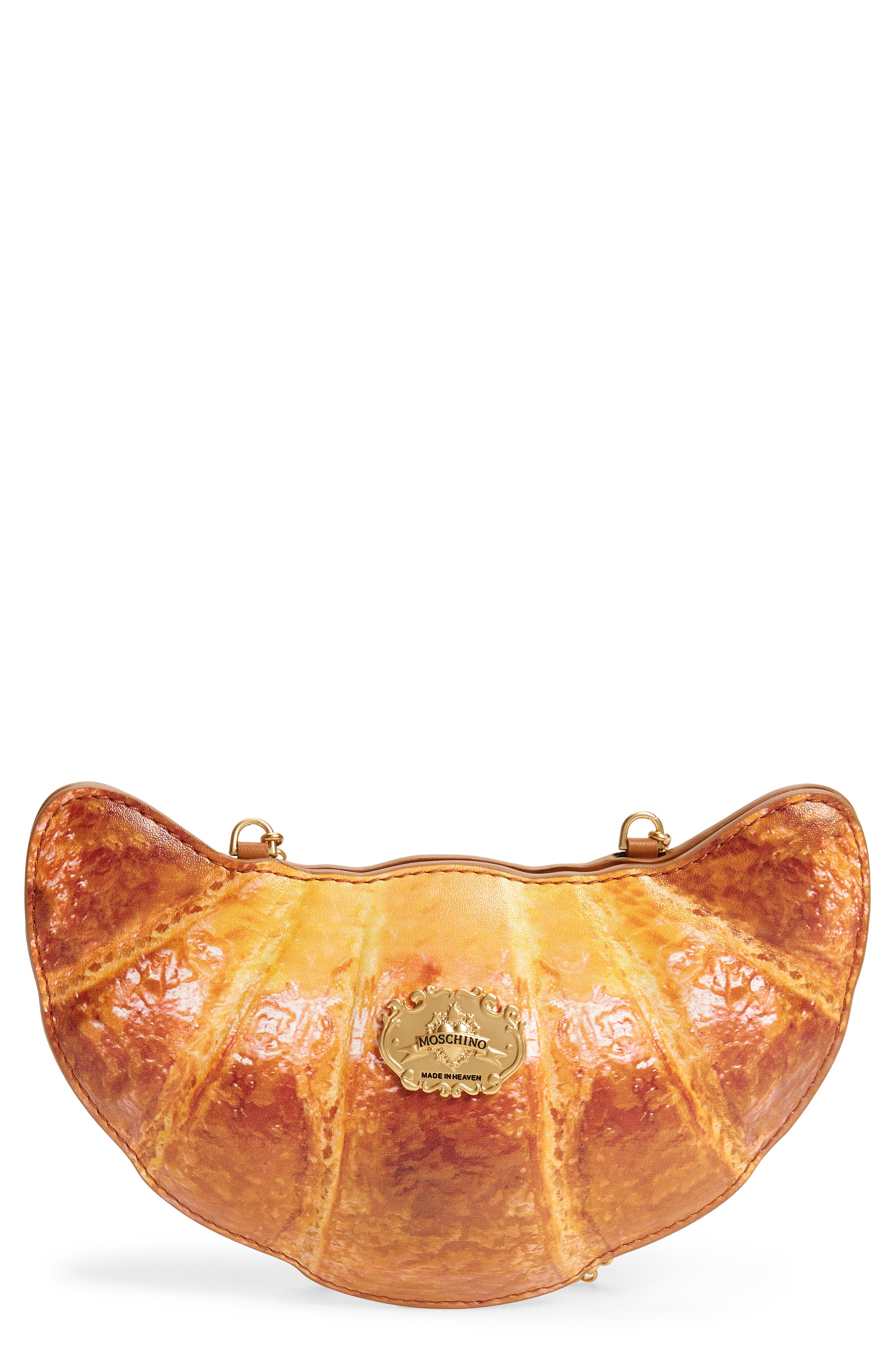 Moschino Croissant Leather Crossbody Bag, Main, color, 