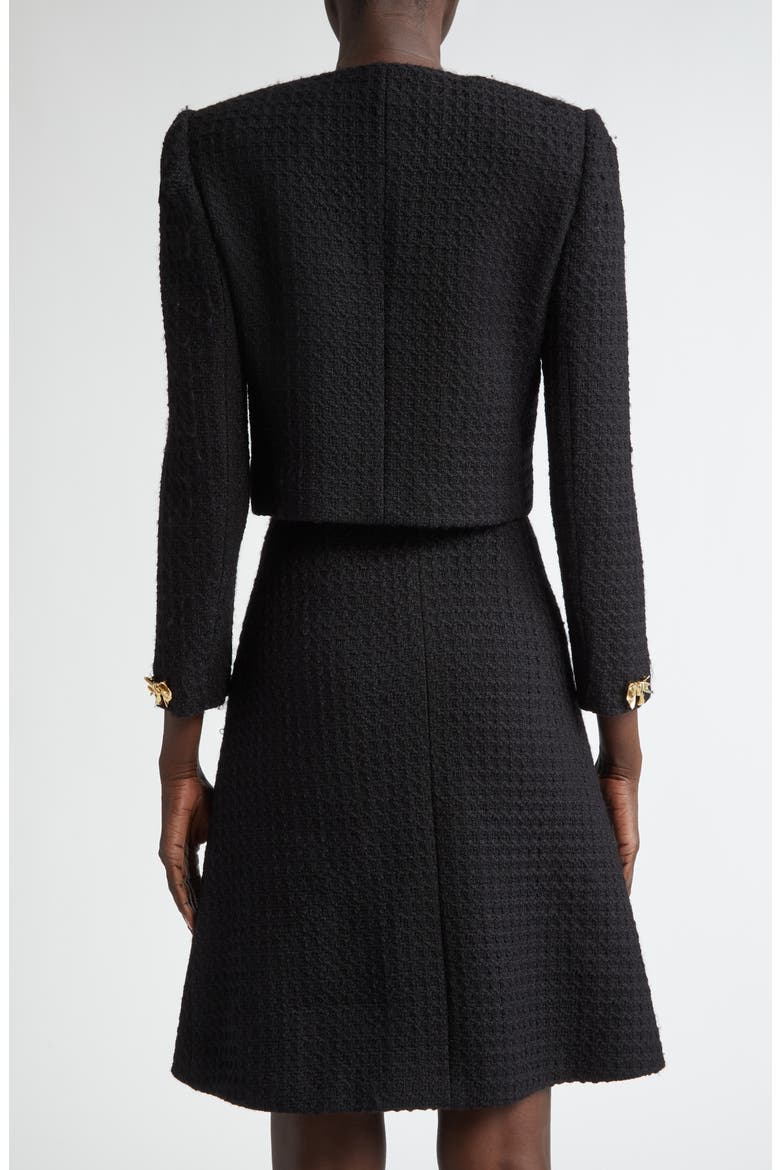 Bow Detail Wool Tweed Crop Jacket, Alternate, color, BLACK