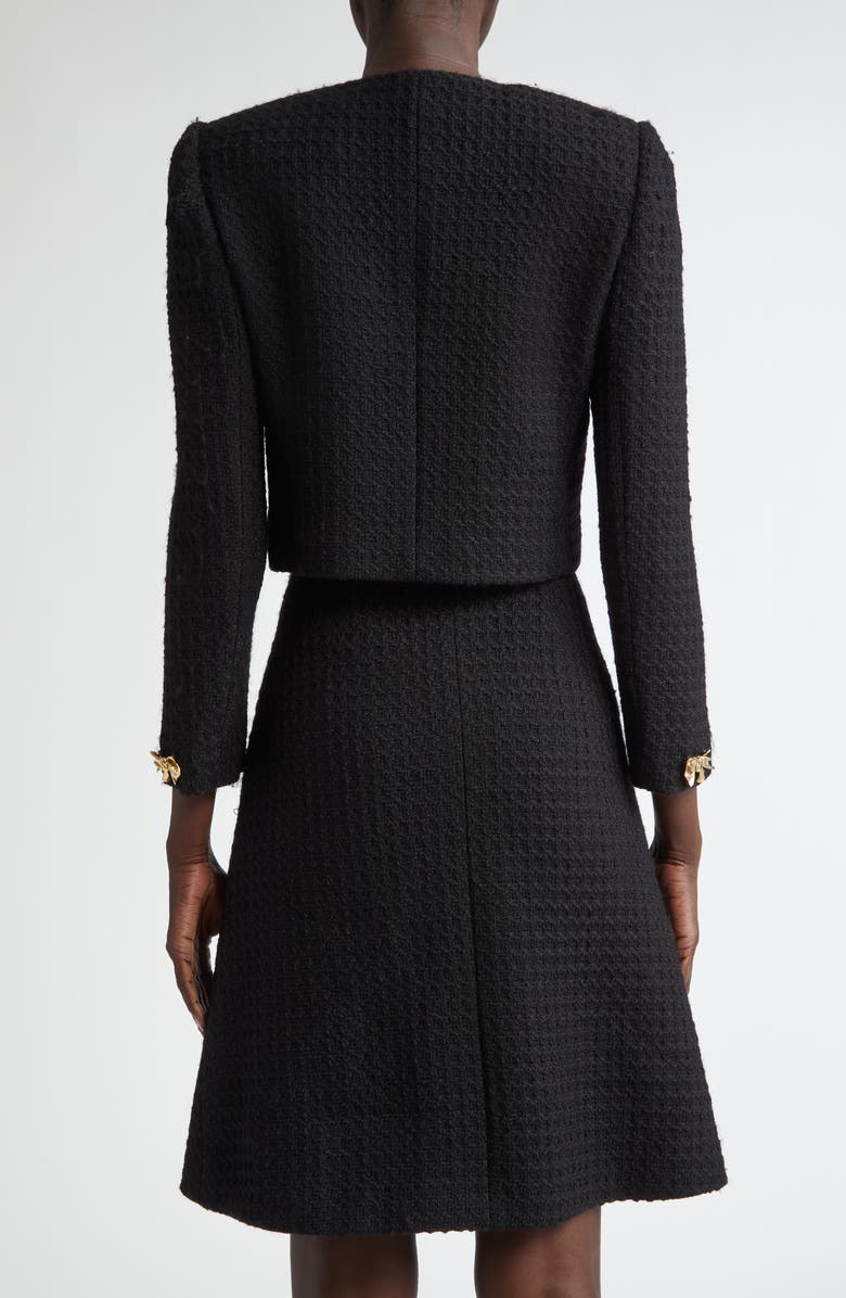 Oscar de la Renta Bow Detail Wool Tweed Crop Jacket, Alternate, color, Black