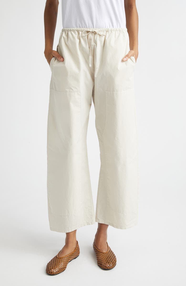 LESET Kyoto Cotton Drawstring Utility Crop Pants, Main, color, Chalk