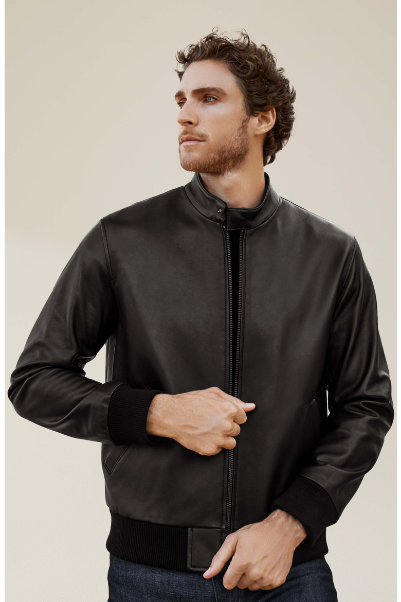Chase Lambskin Leather Bomber Jacket, Alternate, color, Black