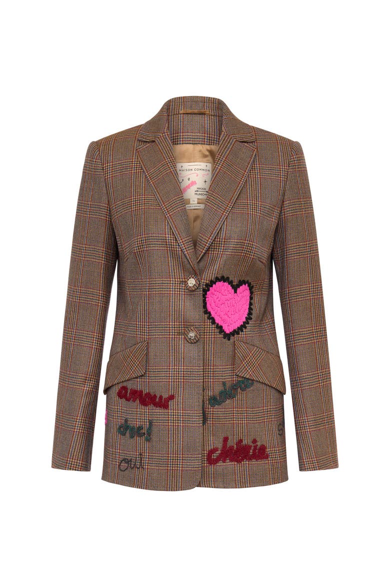 Embroiderd Glencheck Jacket, Main, color, Maroon