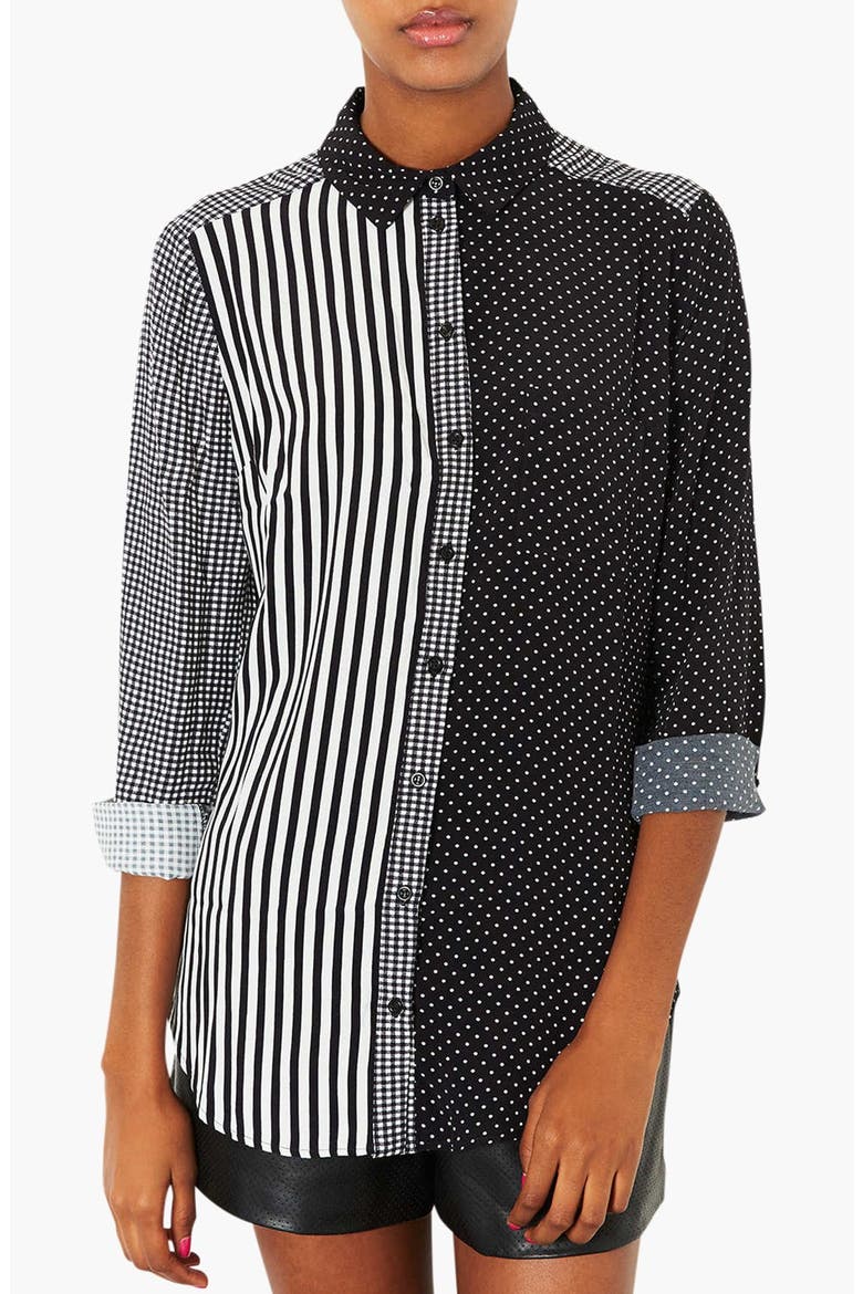 Mixed Print Shirt, Main, color, BLACK