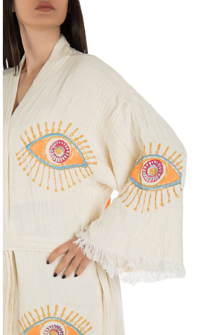 Aria Evil Eye Handmade Cotton Robe Cover-Up, Alternate, color, White