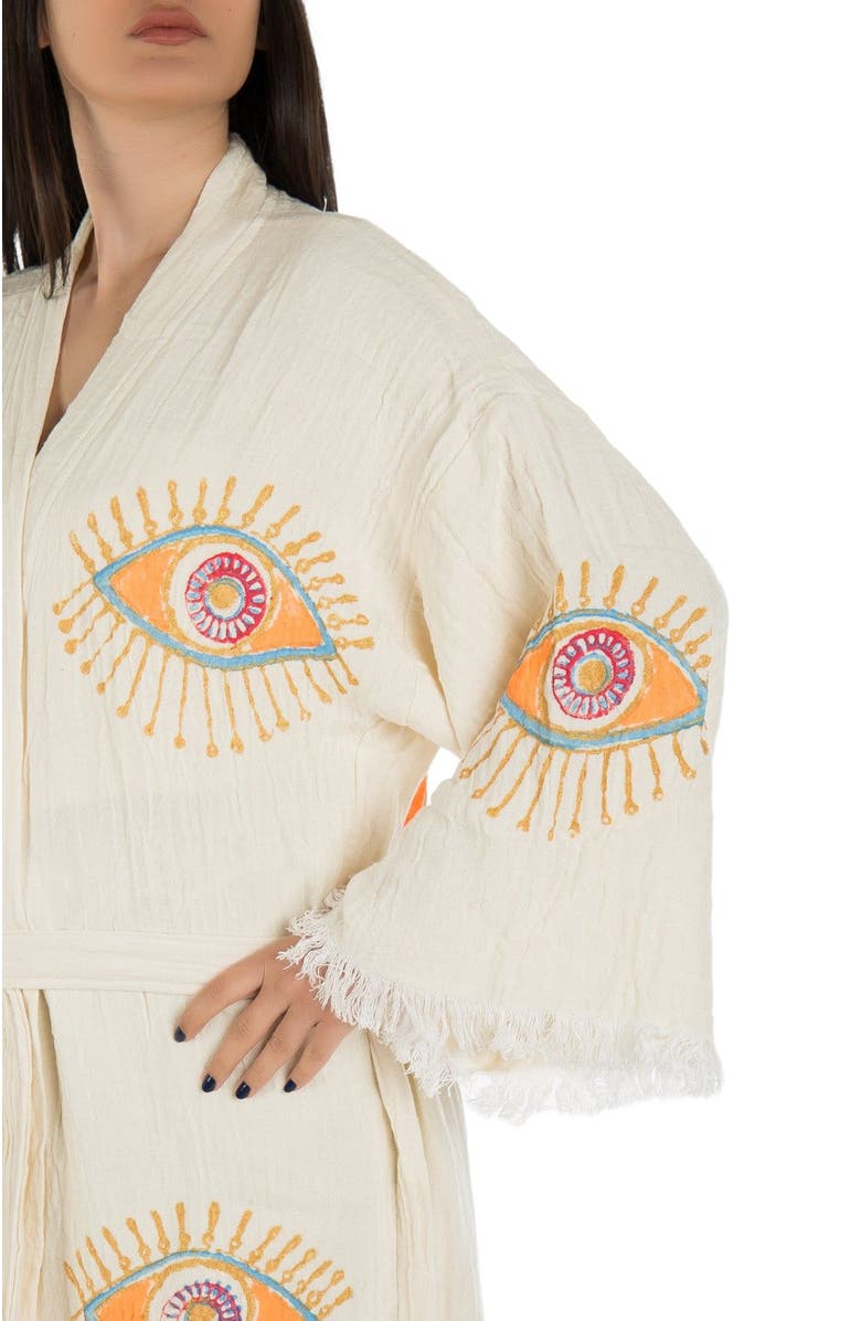 Forever & Always Shoes Aria Evil Eye Handmade Cotton Robe Cover-Up, Alternate, color, White