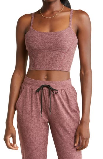 Zella Restore Longline Sports Bra In Burgundy Royale