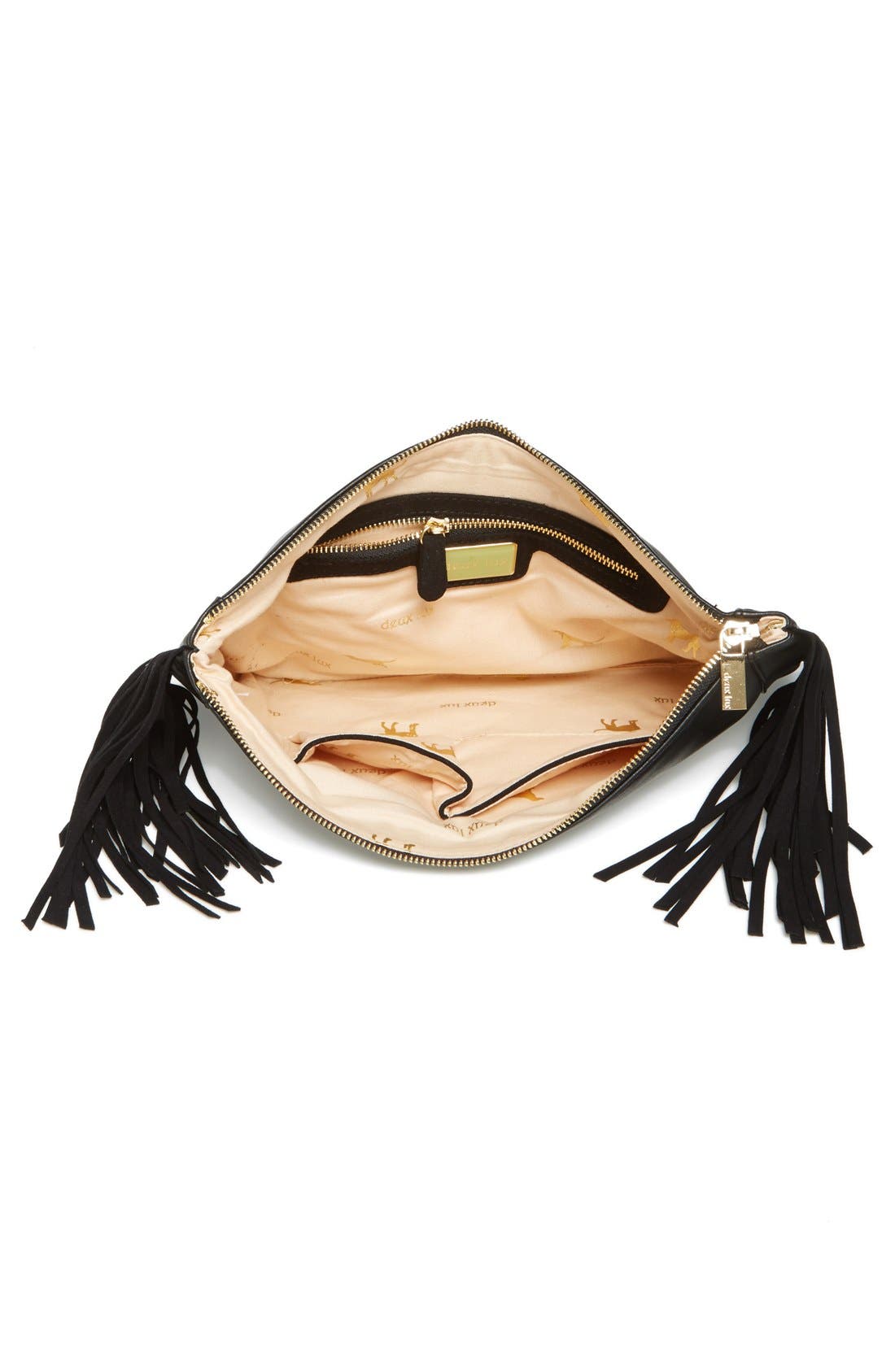 'Joplin' Oversized Fringe Clutch, Alternate, color, BLACK