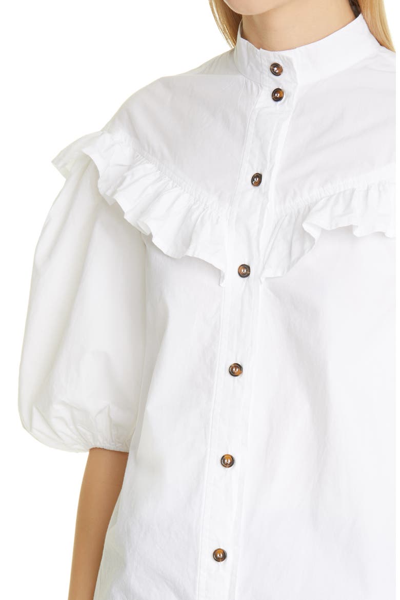 Ruffle Organic Cotton Poplin Blouse, Alternate, color, BRIGHT WHITE