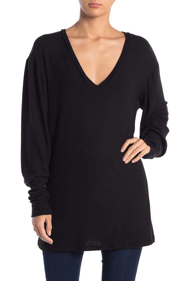 Long V-Neck Pullover Sweater, Main, color, BLACK
