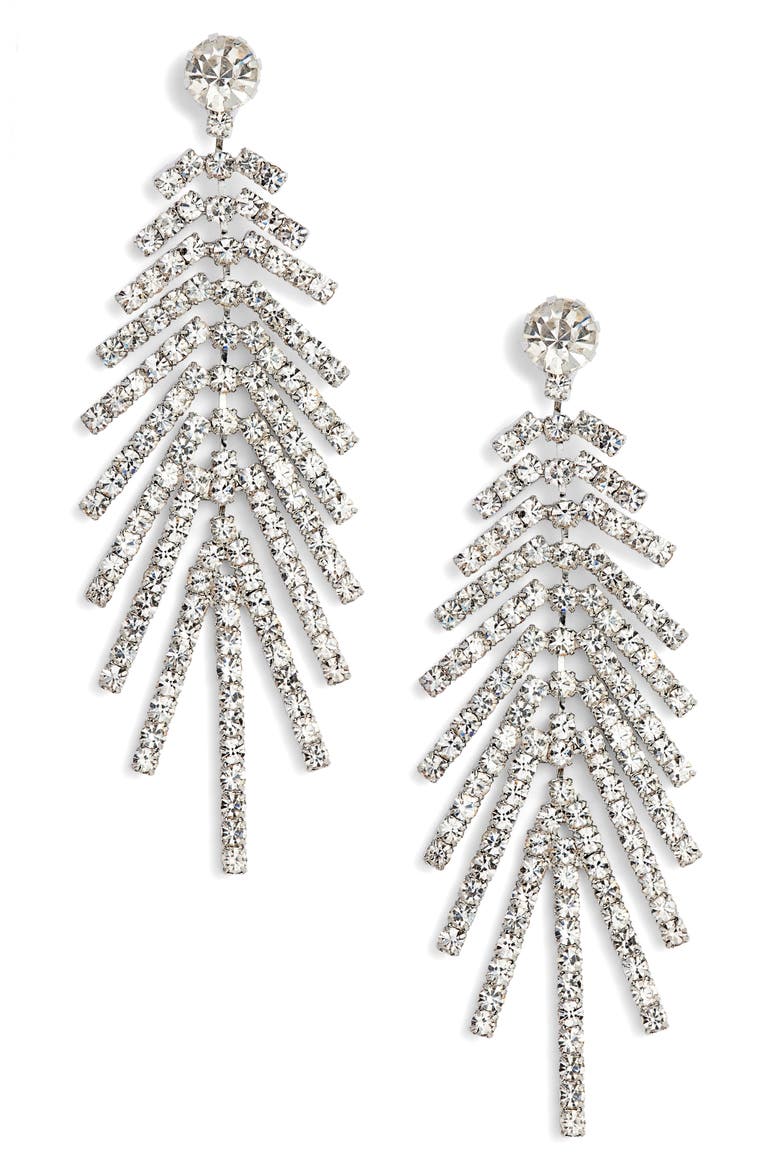 Rhinestone Fringe Earrings, Main, color, SILVER